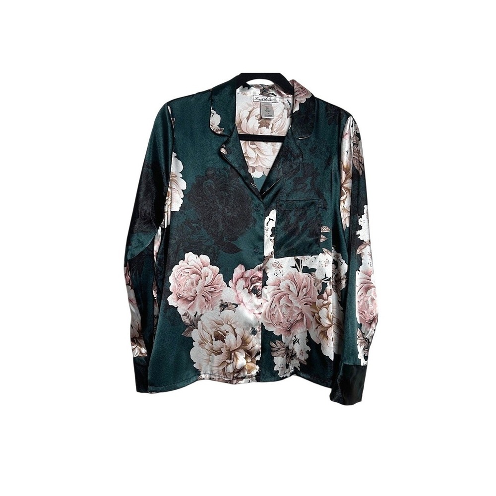 3/$20💥 NWT Linea Donatella Satin Pajama Top M Long Sleeve Button‎ Down Floral